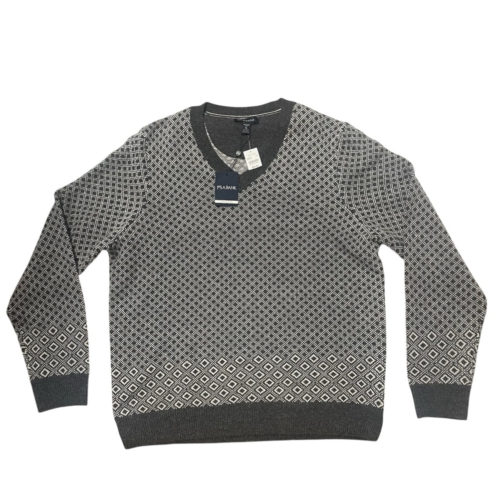 Jos. A. Bank Men's Gray Geometric Patterned Sweater Wool Blend Tailored Fit XL